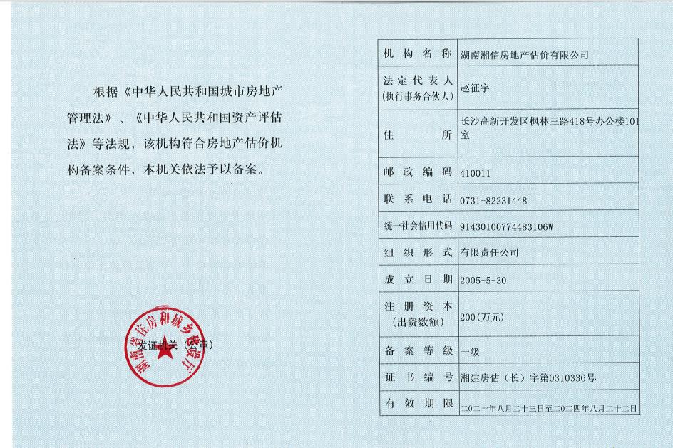 湖南湘信房地产估价有限公司